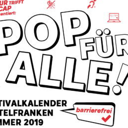 Das Titelbild der POP FÜR ALLE Kampagne 2019. Festivalkalender für Mittelfranken